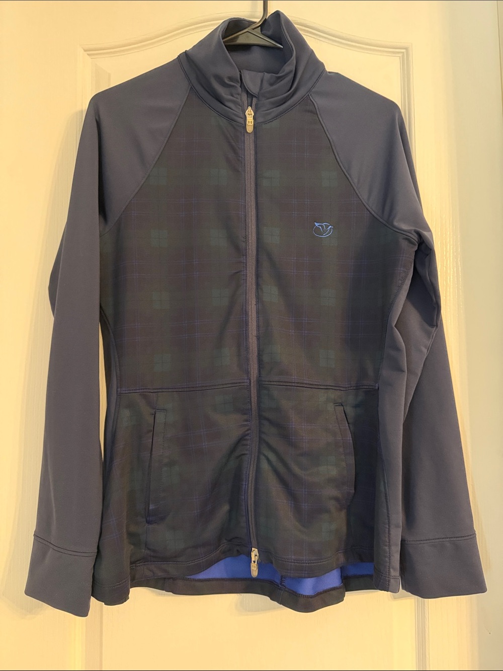 Peter Millar Women's Navy & Black Plaid Lightweight Zip Jacket